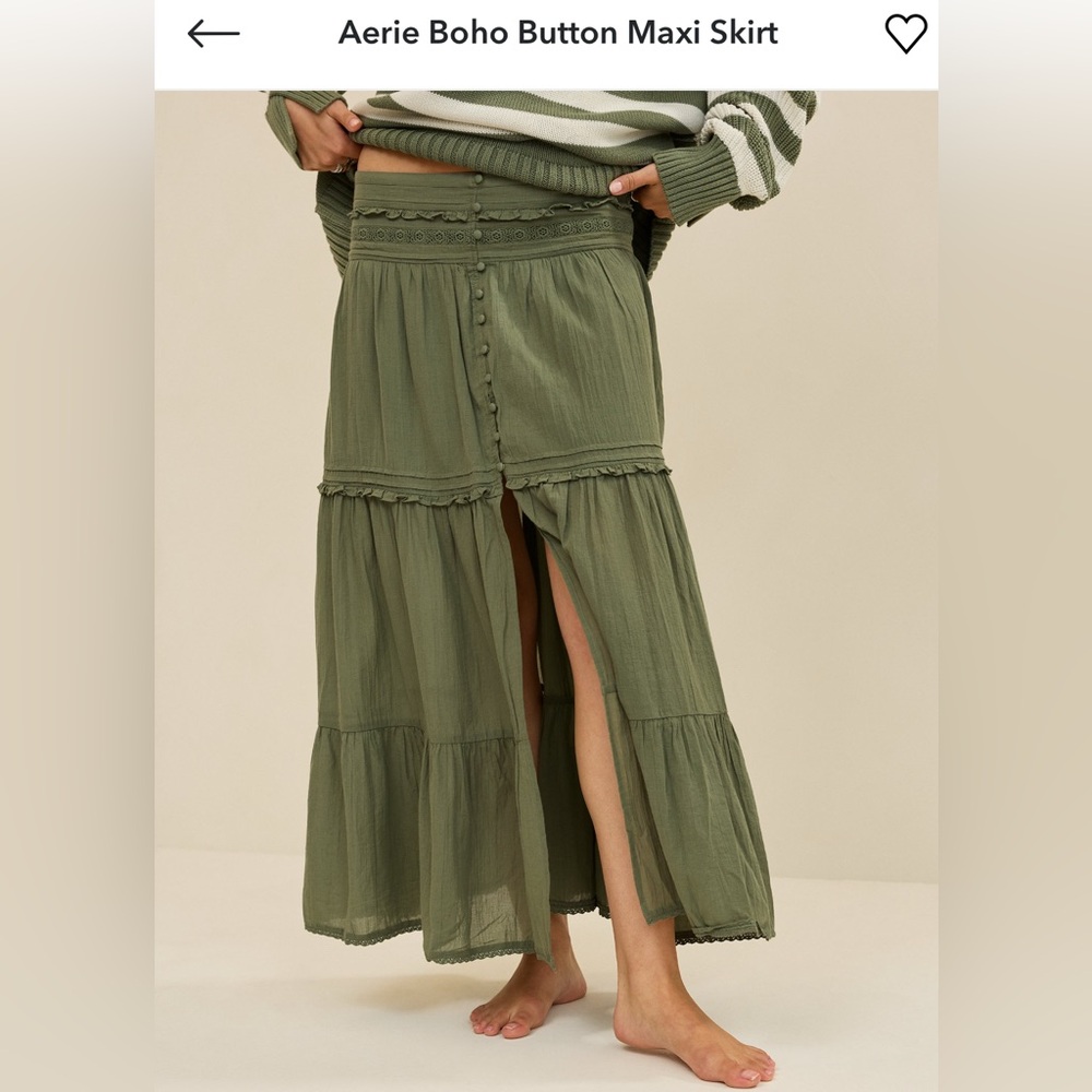 Aerie Sage Green Boho Button Maxi Skirt XS 💚
